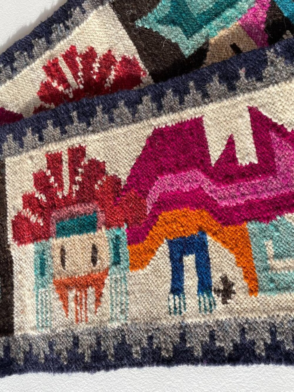 Vintage Handwoven Peruvian Style Runner Rug Wall Hanging 60x12 Wool Boho Tribal